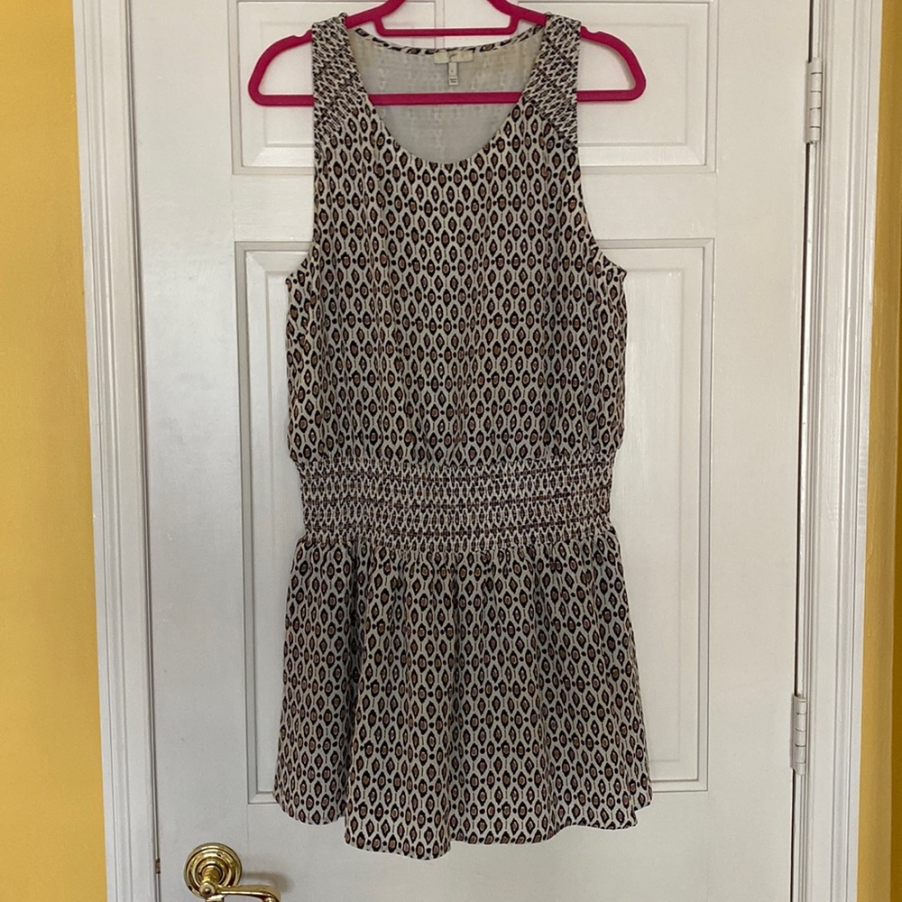 Joie Mini Dress Size L Pattern Cream, Black, Brown Silk/Polyester
